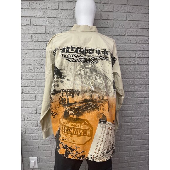 Harley Davidson Men MotorcycleRacing Graphic Long Sleeve Button-Down Shirt Siz